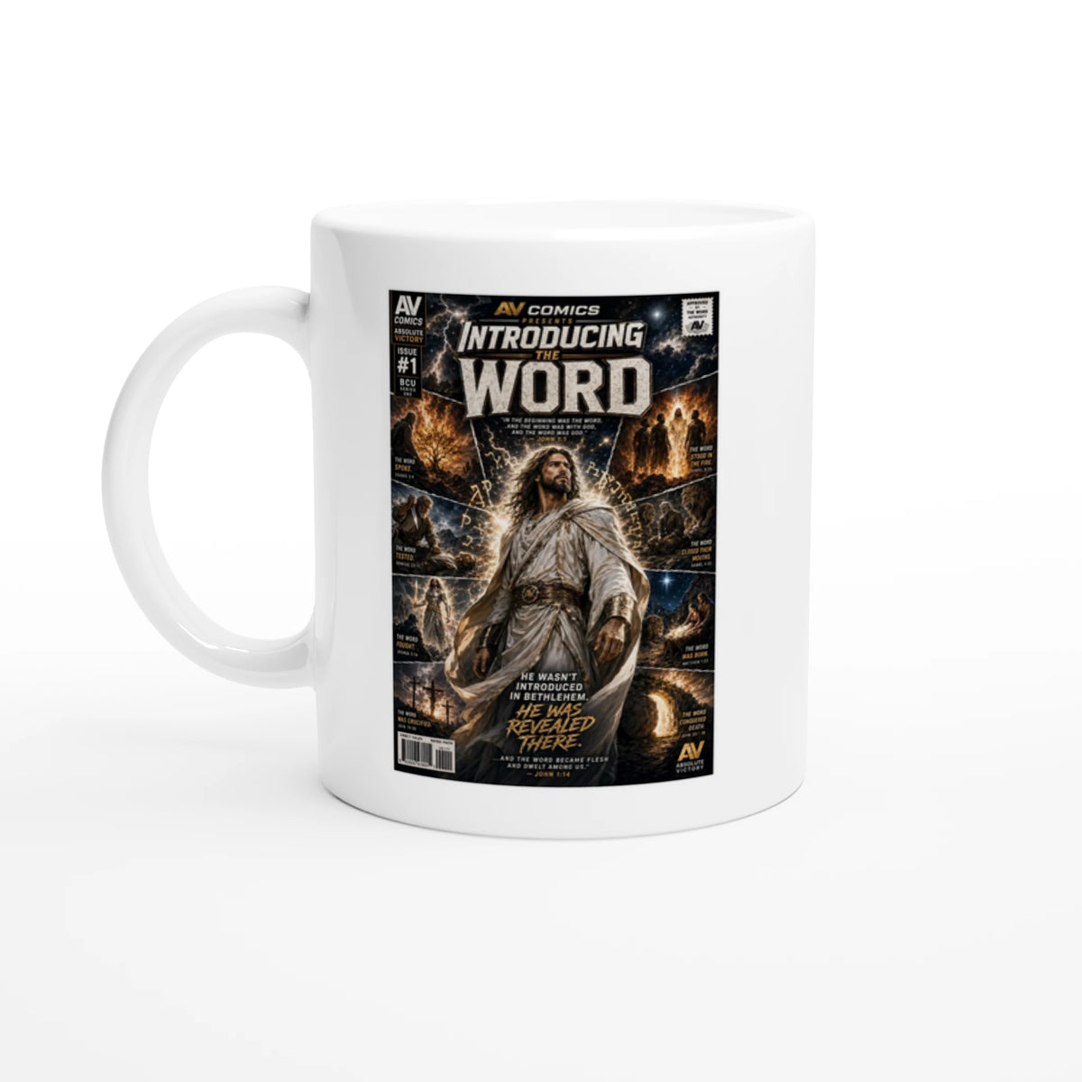 Christian faith-inspired mug with an uplifting message from Absolute Victory Christian Apparel.